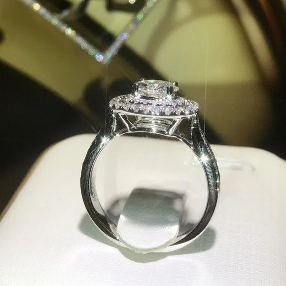 😍Round Zircon Double Layer Square Classic Engagement Ring for Women, L199 - Picture 4 of 8